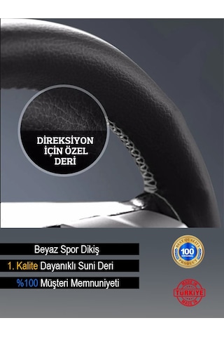Renault Laguna Özel Süper Deri Direksiyon Kılıfı, Beyaz Şeritli Spor Dikiş Renkli