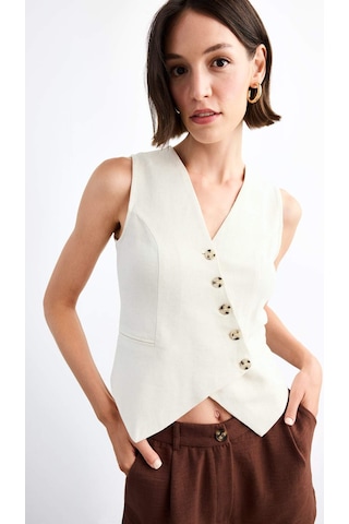 Defacto Slim Fit Dar Kesim V Yaka Keten Yelek G0663ax25smwt34 Beyaz