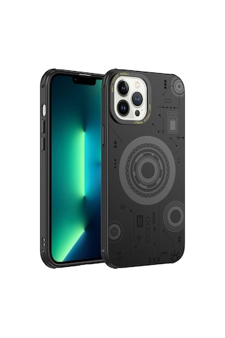 Apple Uyumlu iPhone 13 Pro Kılıf Zore Wireless Şarj Özellikli Desenli Hot Kapak Siyah