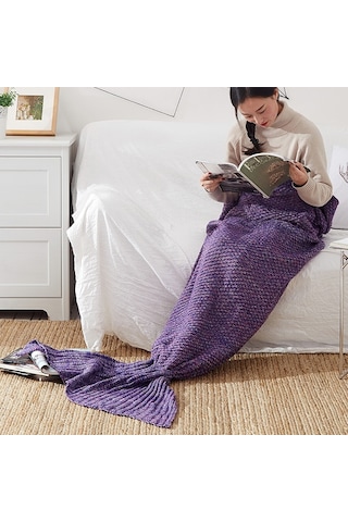 Sones Denizkızı Kuyruğu Battaniye Yetişkinler İçin Süper Yumuşak Uyku Örme Battaniyeler, Boyut: 140 X 70 Cm Menekşe