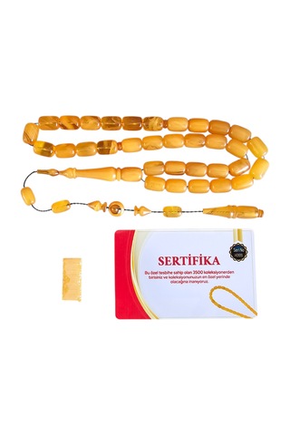 1 Tonluk Tesbihten Yapılma 109 Sertifika Nolu Sıkma Kehribar Tesbih Lt1408 Sarı
