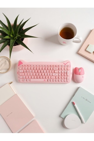 NDNeed ND-CAT100DUAL Sevimli Kedi Kablosuz Q Klavye Mouse Set