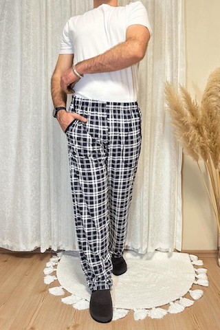 Erkek Desenli Cepli Lastikli Bel Pijama Altı Beyaz