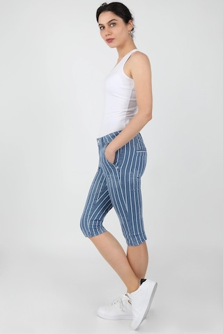 Balins Kadın Düz Çizgili Lazerli Capri DüzÇizLaz Mavi