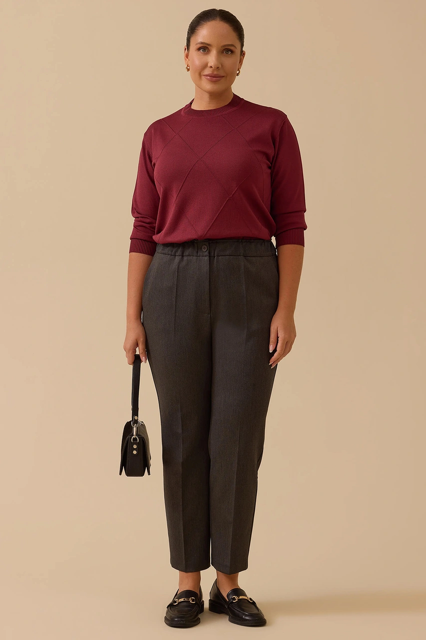 Galaxi Kadın Büyük Beden Tek Düğmeli Düz Paça Pantolon 4001 Gri Gri