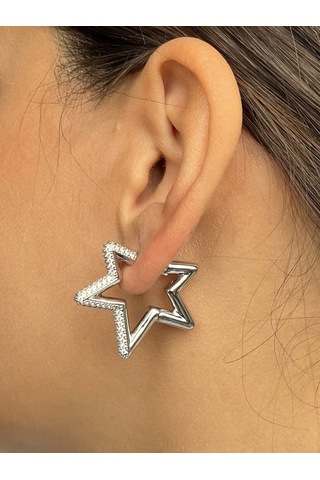 Taşlı Gümüş Renkli Yıldız Küpe Çok Renkli