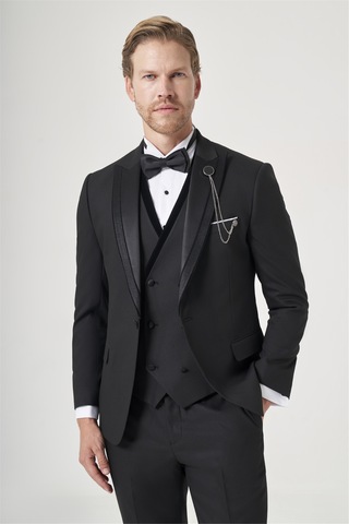 İmza Siyah 6 Drop Slim Fit Esnek Yelekli Damatlık 1001260388