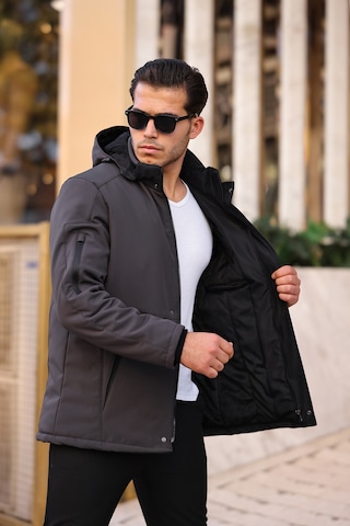 Mero Life Gri Su Ve Rüzgar Geçirmez Içi Kürklü Softshell Mont Gri