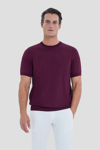 Sabri Özel Erkek Bordo Dar Kesim Slim Fit Viskon Triko Bisiklet Yaka Tişört