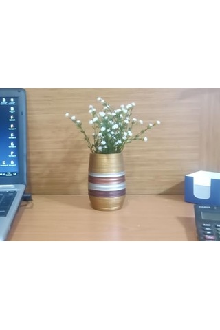 Vazo Dahil,vazo Dahil,vazoda Çiçek,beyaz Yapay Çiçek,vazo Dekoratif Metalik Kahve Poliresin 6x6x17cm Genel