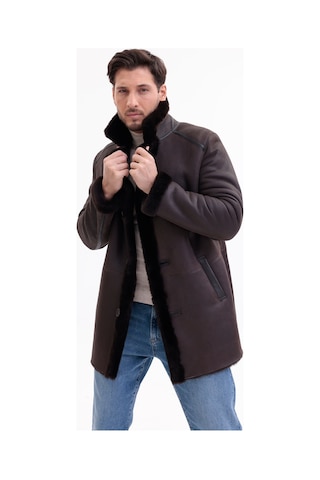 M M Marki Marki Hakiki Deri Erkek Kaban Kahverengi İçi Kürklü Düğmeli Premium 85 Cm - 500522