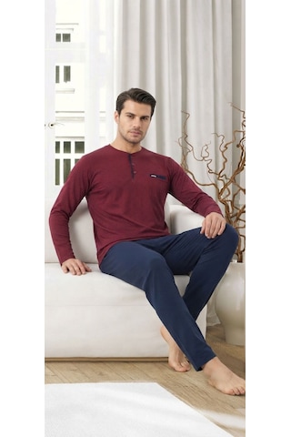 Erse Uzun Kol Pamuklu Süprem Penye Erkek Pijama Takımı - 9072905799755 Bordo