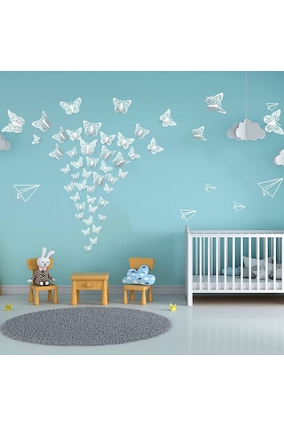 Wezone 12 Adet 3d Kelebek Işıklı Duvar Sticker, Su Geçirmez Isı Dayanıklı Yeniden Kullanılabilir, Pencere Dekorasyonu, Abs Plastik, Çok Renkli Mavi