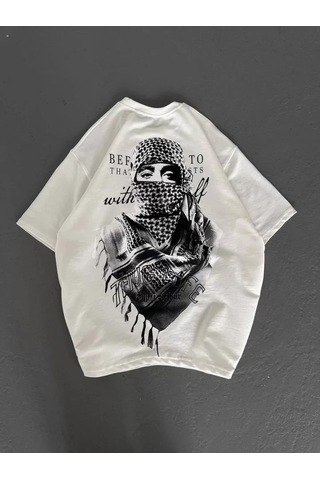 Modi Unisex Baskılı Oversize T-shirt - Beyaz - Mymg98301