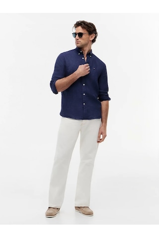 Tommy Hilfiger Mw0mw41530 Pigment Dyed Li Solid Rf Erkek Gömlek Lacivert