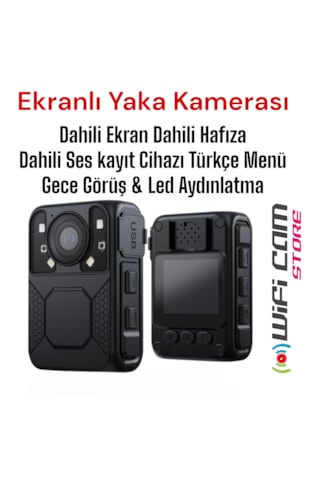 Gece Görüşlü Ekranlı Yaka Kamerası 64 Gb Dahili Hafıza
