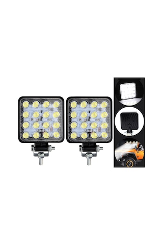 Off Road Sis Farı - Lamba 16 Led Kare Çalışma Lambası 2 Adet