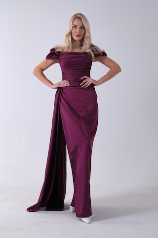 Feminist Mürdüm Drape Detaylı Saten Kumaş Abiye Elbise 9704858