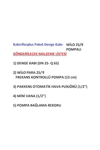 Yeni Paket Denge Kabı-Wilo 25/9 Pompalı