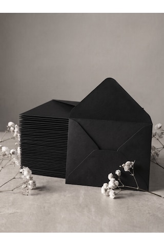 25 Adet 13x18 Cm Premium Kalite Davetiye Zarfı Siyah
