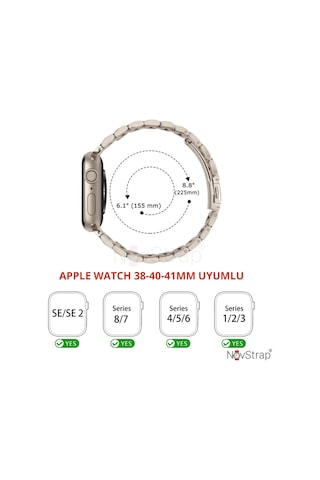 Novstrap Apple Uyumlu Watch Se 40mm Kordon Starlight Yıldız Işığı Klasik Metal Çelik Kordon