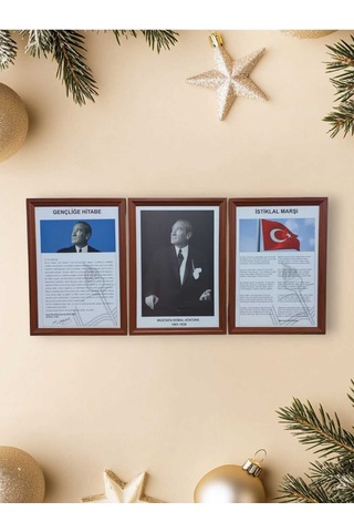 Atatürk-gençliğe Hitabe-istiklal Marşı Mdf Portre Tablo Köşe 3 Lü Set 35x50cm