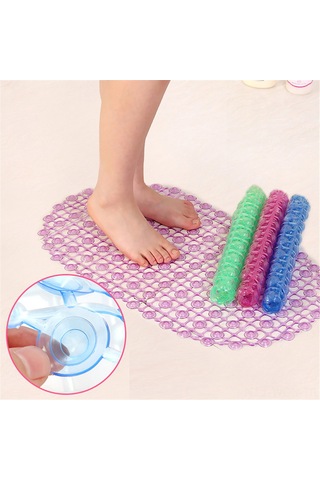 Neevoyu Mavi Banyo Paspası - Pvc Doku, Süper Kaymazsız, Emici Çemberler, Masajlı, Çocuk Ve Yaşlı Dostu, 66x37cm Mavi