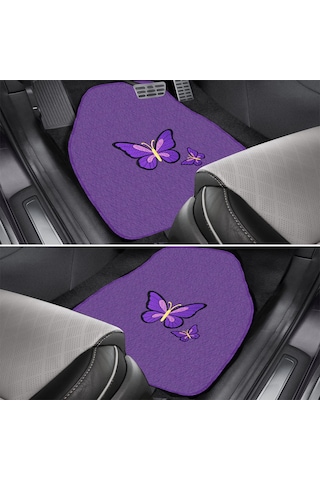 Kelebek Desenli Nakışlı Mor Renk 5 Li Oto Halı Paspas Seti Şık & Dayanıklı Araç İçi Aksesuar