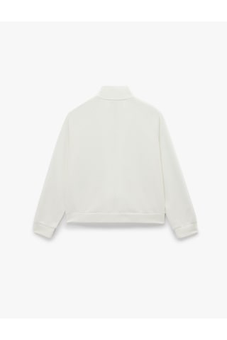 Koton Üç İplik Şerit Detaylı Uzun Kollu Dik Yaka Fermuarlı Sweatshirt Beyaz 6wak10054ek Beyaz