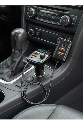 Pd 30w Hızlı Şarj & Rgb Led Işıklı Araç Fm Transmitter 6 Multi-port 5v 3.1a Usb 1m Kablolu