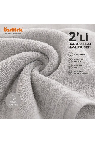 Özdilek Belda Plaj Havlusu 70x140 Cm %100 Pamuk Büyük Boy Yumuşak Havlu Yüksek Emici & Hızlı Kuruyan Deniz, Plaj, Havuz Havlusu Açık Gri - Antrasit