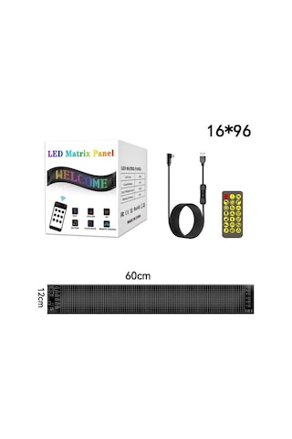 Led Matrix 60 Cm Uzunluğunda En Büyük Boy Panel Dijital Ekran Kumandalı App Kontrollü Oto Aksesuar