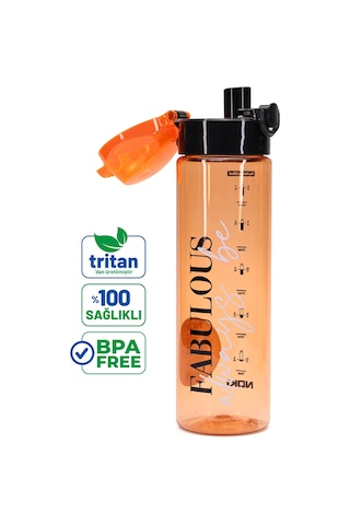 Su Matarası Tritan Geniş Ağız Su Şişesi Fabulous Spor Matarası Suluğu Bpasız 630 Ml Turuncu 0102