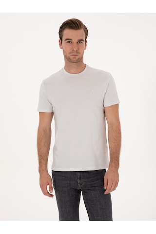 Taş Slim Fit %100 Pamuk Bisiklet Yaka Basic T-shirt Gri