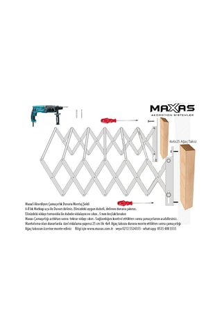 Maxas Xberen Katlanır Akordiyon Çamaşırlık - Ev Içi-Balkon-Otel 100 Cm - 7 Çubuklu-Gri Beyaz