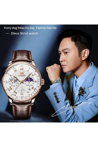 Olevs 2893 Erkekler Çok Fonksiyonlu İş Kuvars Saati Kahverengi + Beyaz