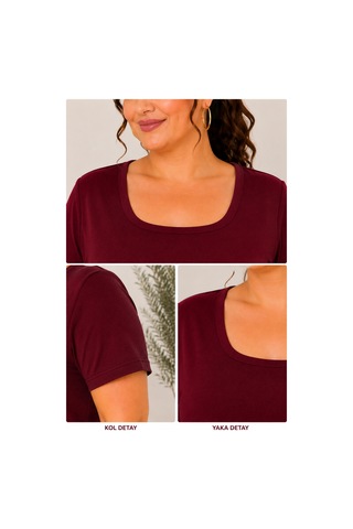 Gülmina Moda Kadın Kare Yaka Büyük Beden Bluz - Bordo