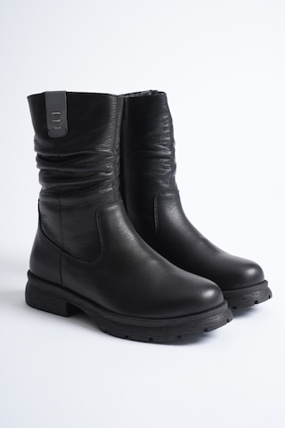 Analin Shoes Kadın Hakiki Deri İçi Kürklü Körüklü Bot Siyah