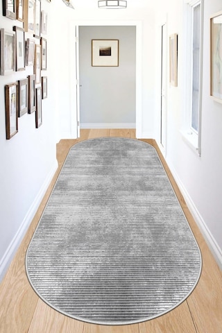 West Home Makinede Yıkanabilir Kaymaz Taban Leke Tutmaz Oval Yolluk Ev Dekorasyonu İçin Gri Kesme Yolluk 610 Grey Oval Yolluk
