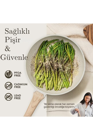 14 Parça Beyaz Granit Tencere Tava Seti Ve Yapışmaz Indüksiyon Uyumlu Pişirme Seti Çok Renkli