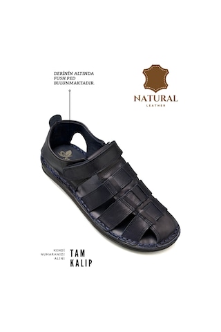 Sermoda %100 Hakiki Deri Burnu Kapalı Erkek Sandalet Lacivert