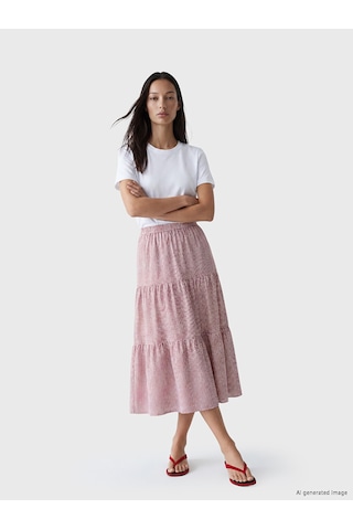 Lcwaıkıkı Classic Pembe Beli Lastikli Ekose Katkat Etek