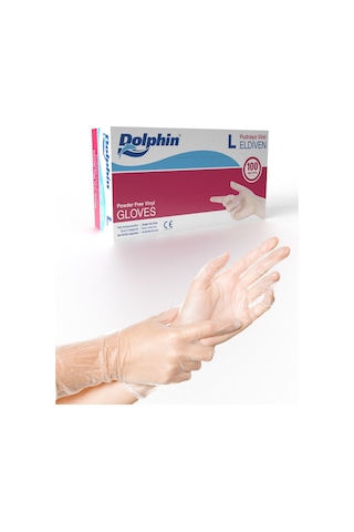 Dolphin Pudrasız Vinil Vinyl Tek Kullanımlık Eldiven Şeffaf Large Büyük Boy - 100'lü 5 Paket