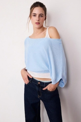 Madmext Bebe Mavi Geniş Yaka Çift Katlı Triko Kazak Mg2780 Bebe Mavisi