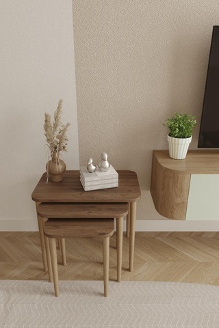 Kare Zigon Sehpa, 3lü Sehpa Seti, Zigon Sehpa,, Ahşap Ayaklı Zigon Sehpa-55 Atlantik Çam