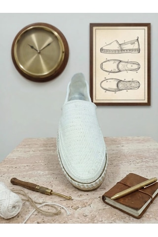 Orifkozmo %100 El Yapımı El Örgüsü Erkek Espadril & Hafif Casual Yazlık Ayakkabı Beyaz