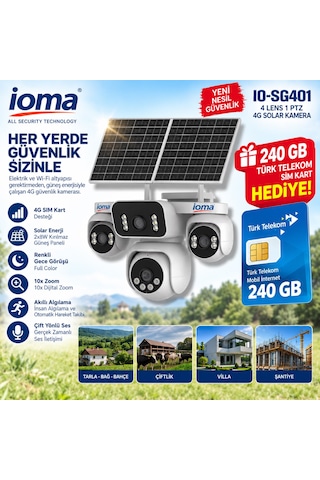 İoma Io-sg401 4 Lens 1 Ptz 4g Solar Güvenlik Kamerası+240gb Türk Telekom Sim Kart