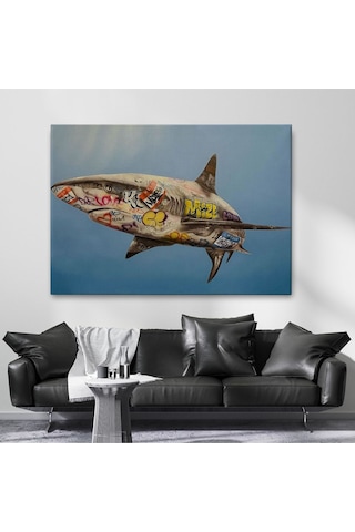 Es10 Özel Tasarım Graffiti Köpek Balığı Kanvas, Pop Art Tablo-5416 (125 x 210)
