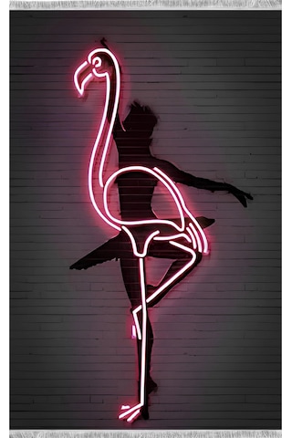 Yansıma Işık Görünümlü Flamingo Özel Tasarım Modern Halı Dekoratif Kilim Gri