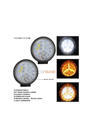 Off Road LED Turuncu Çakar Angel - Beyaz Led 5 Fonksiyonlu 2 ADET